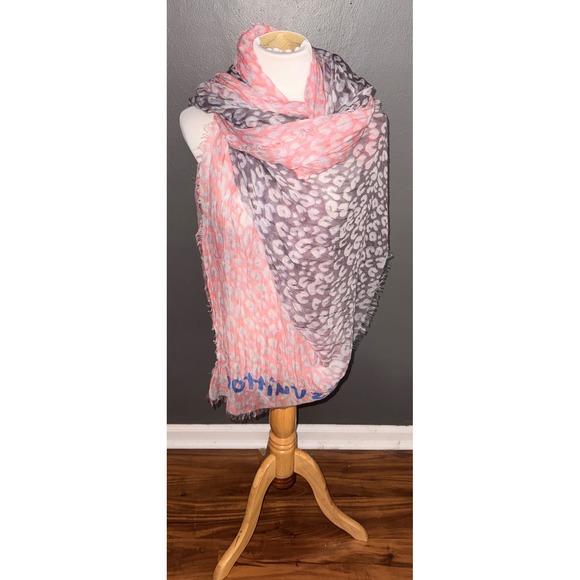 Louis Vuitton Accessories - RARE Louis Vuitton Stephen Sprouse Leopard Scarf Pink Grey Graffiti Logo Italy